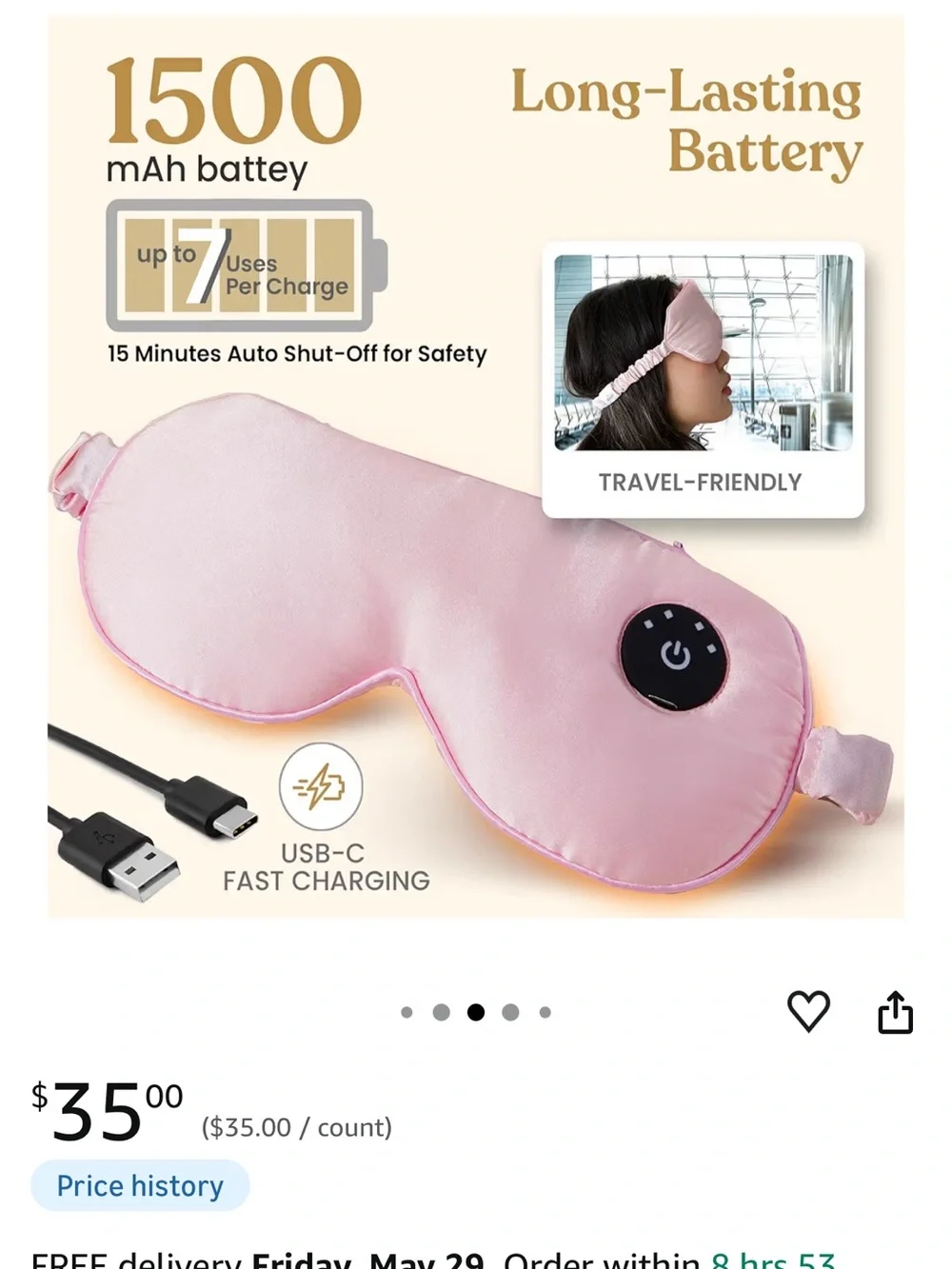 Heated Silk Eye Mask - Pink Comfort